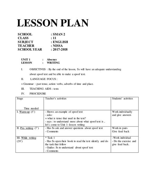 Lesson Plan: Writing Four.